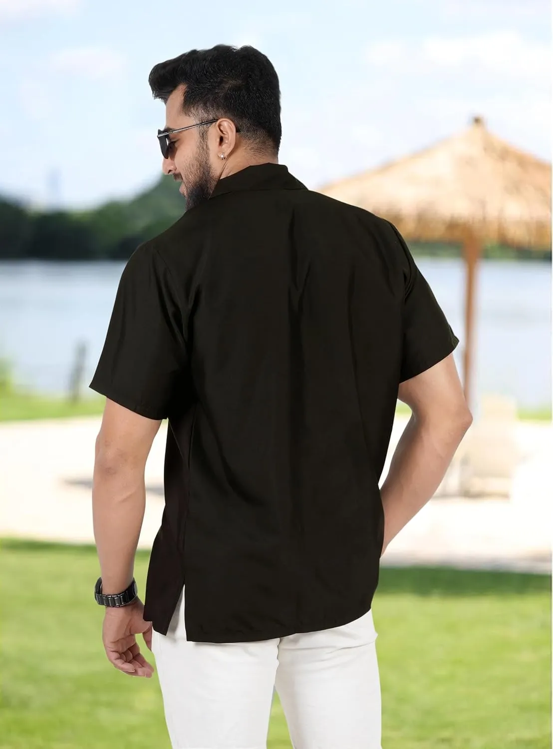 LA LEELA Men's Hawaiian Shirt Summer Untuckit