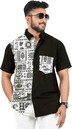 LA LEELA Men's Hawaiian Shirt Summer Untuckit