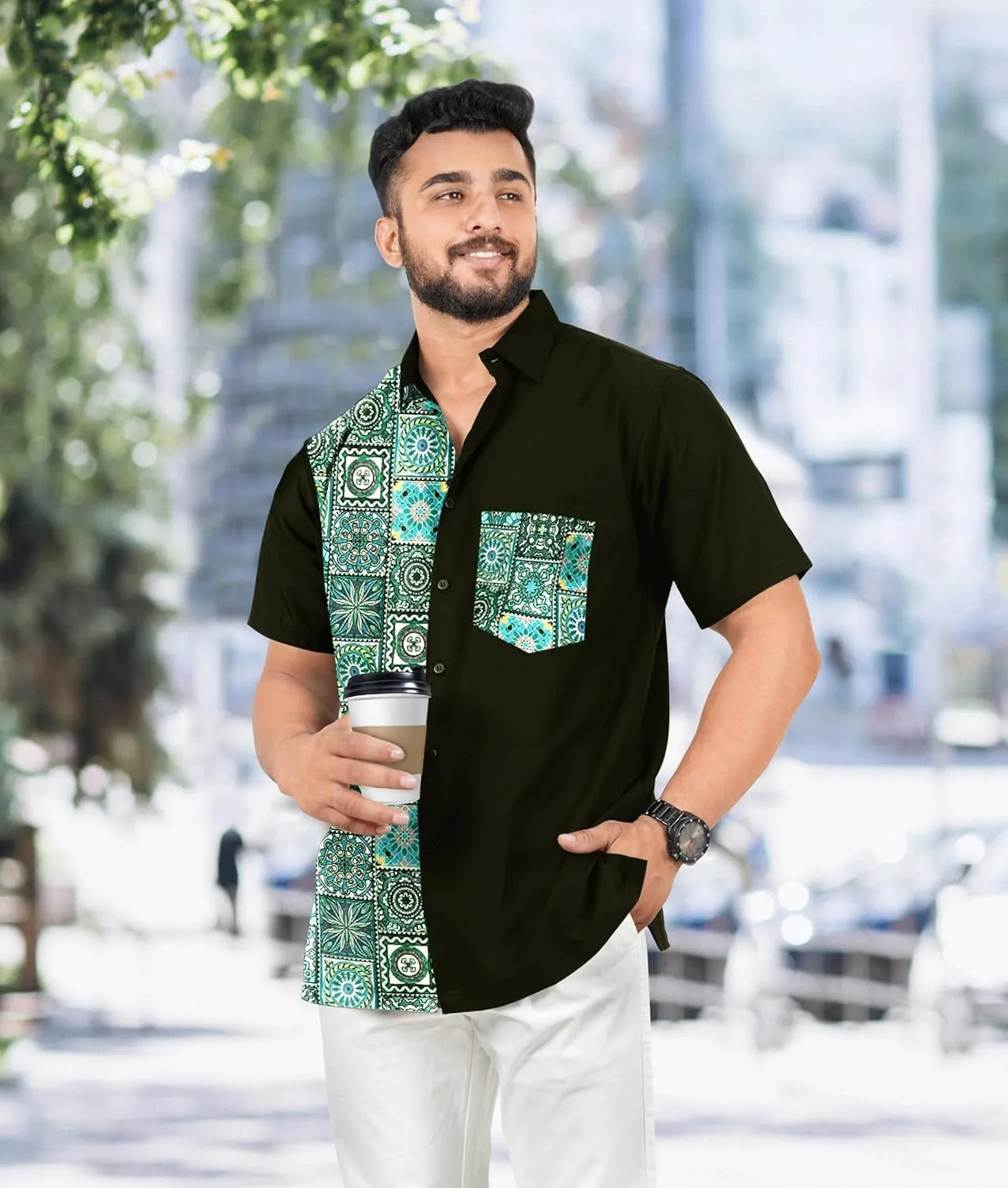 LA LEELA Men's Hawaiian Shirt Summer Untuckit