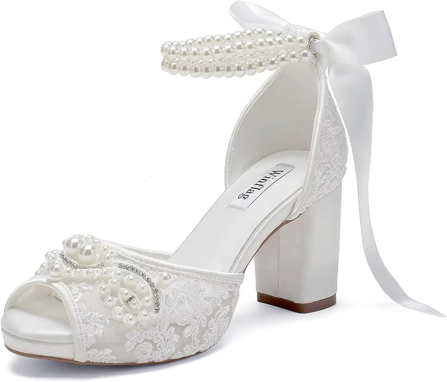 Lace Pearl Wedding Shoes for Bride High Heel Bridal Shoes Peep Toe Platform Wedding Heels