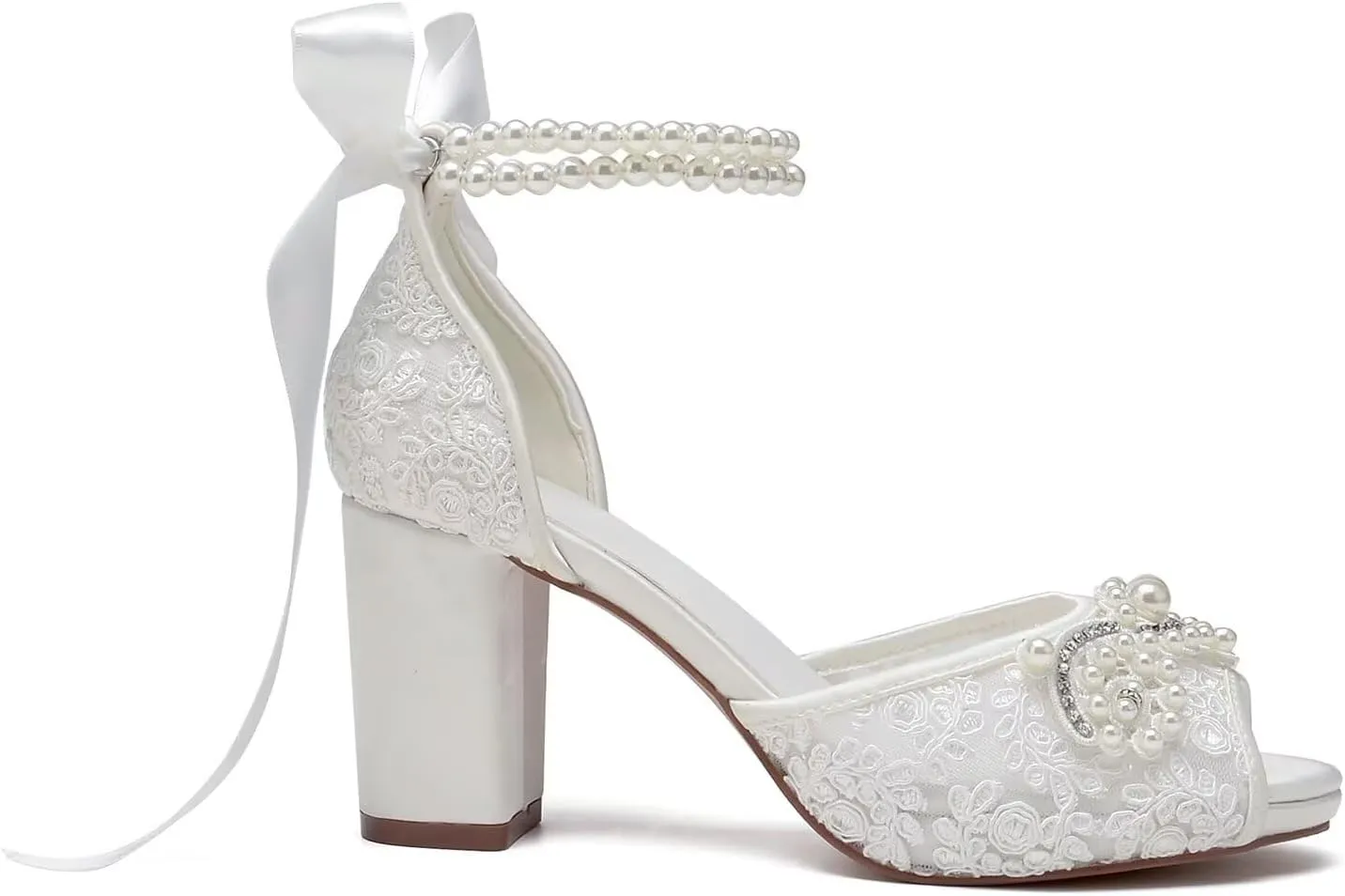 Lace Pearl Wedding Shoes for Bride High Heel Bridal Shoes Peep Toe Platform Wedding Heels