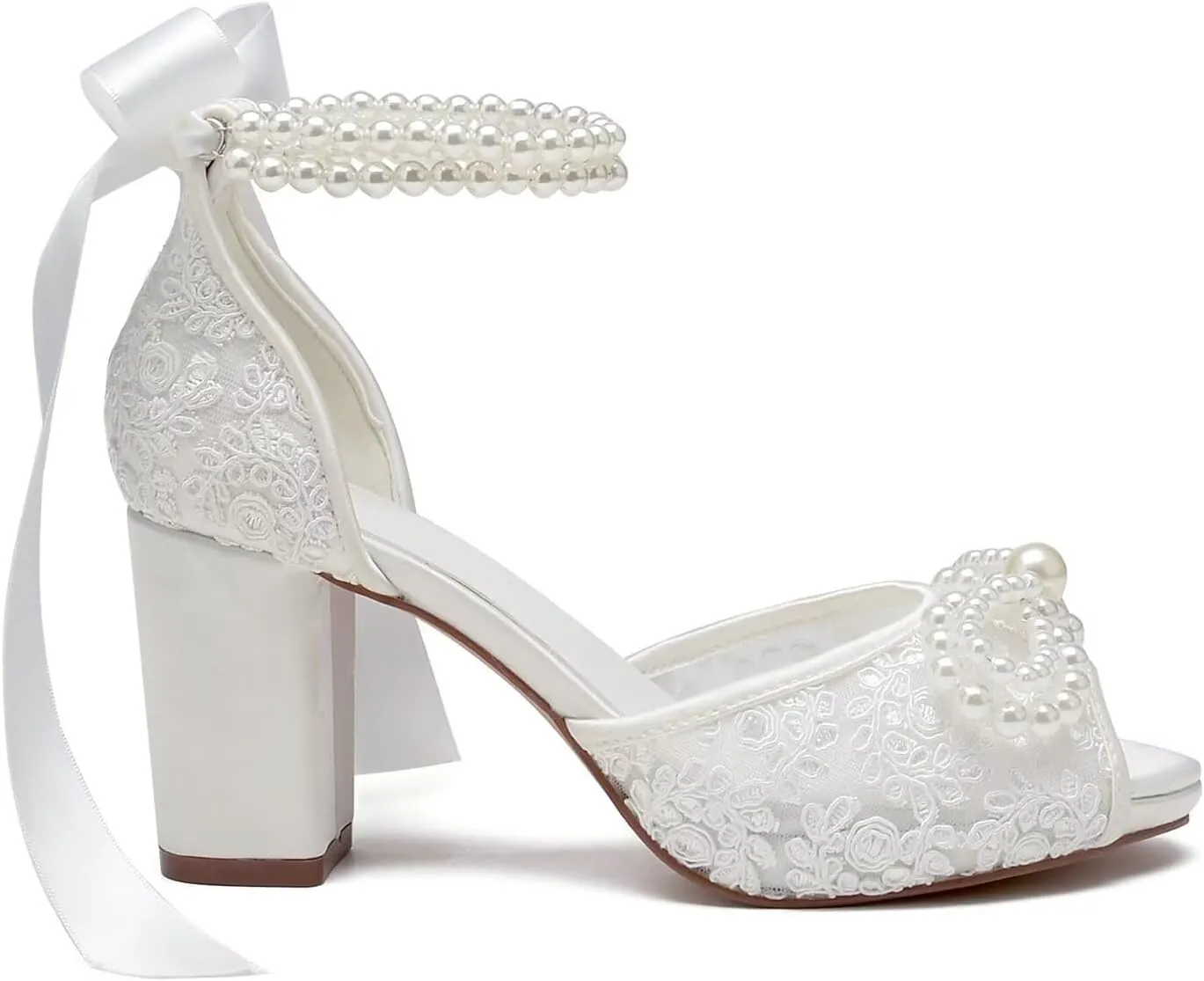 Lace Pearl Wedding Shoes for Bride High Heel Bridal Shoes Peep Toe Platform Wedding Heels