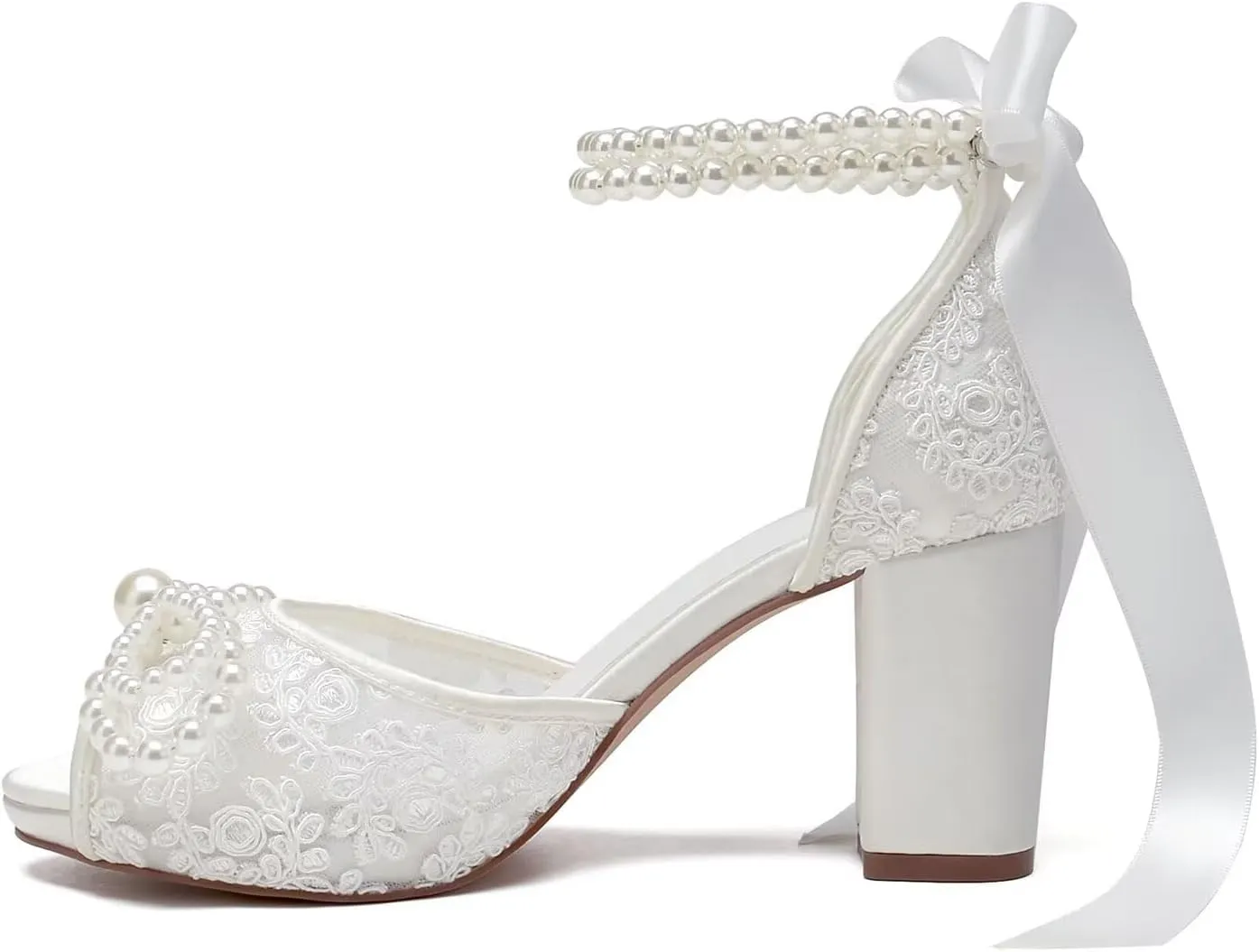 Lace Pearl Wedding Shoes for Bride High Heel Bridal Shoes Peep Toe Platform Wedding Heels