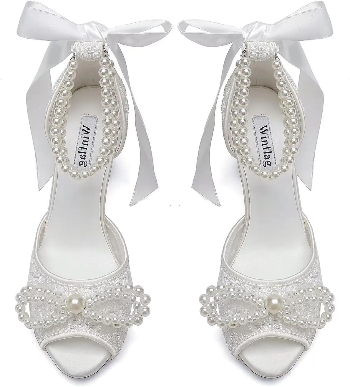Lace Pearl Wedding Shoes for Bride High Heel Bridal Shoes Peep Toe Platform Wedding Heels