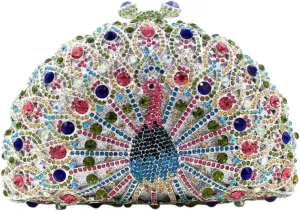 Ladies Crystal Handbag Wedding Evening-Bag Chain Luxury Women Clutch-Purse Peacock