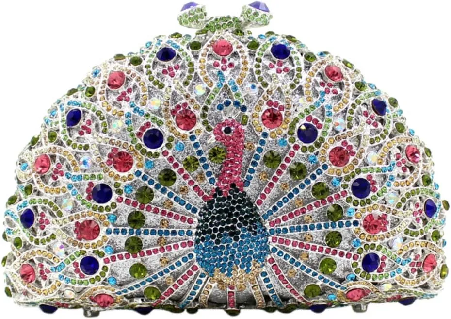 Ladies Crystal Handbag Wedding Evening-Bag Chain Luxury Women Clutch-Purse Peacock
