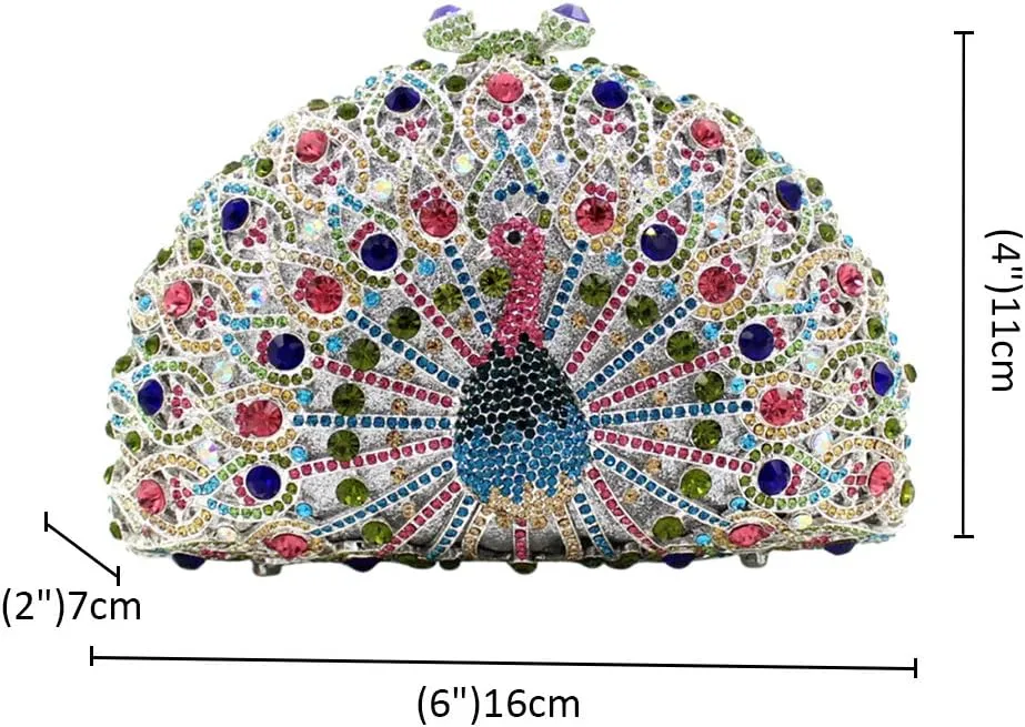 Ladies Crystal Handbag Wedding Evening-Bag Chain Luxury Women Clutch-Purse Peacock