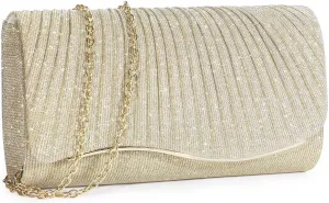 Ladies Pleated Evening Clutches Glitter Envelope Handbag Elegant Small Shoulder Bag for Wedding Party Prom Bridal