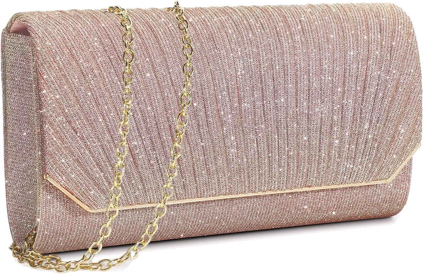 Ladies Pleated Evening Clutches Glitter Envelope Handbag Elegant Small Shoulder Bag for Wedding Party Prom Bridal