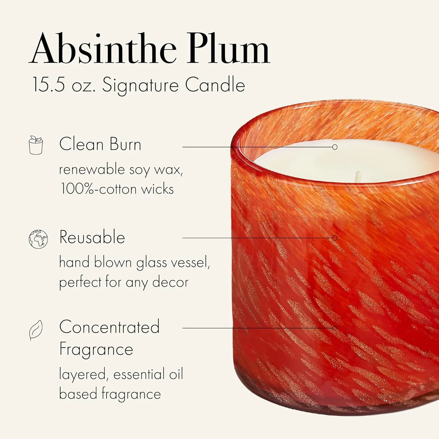 LAFCO New York 2024 Holiday Signature Candle, Absinthe Plum - 15.5 oz - 90-Hour Burn Time - Reusable, Hand Blown Glass Vessel - Made in The USA