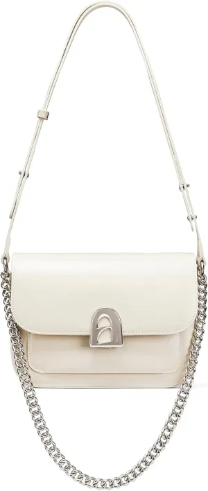 LAFESTIN Split Leather Shoulder Bag for Women - Elegant Crossbody Purse with Adjustable Leather Strap and Chain Strap