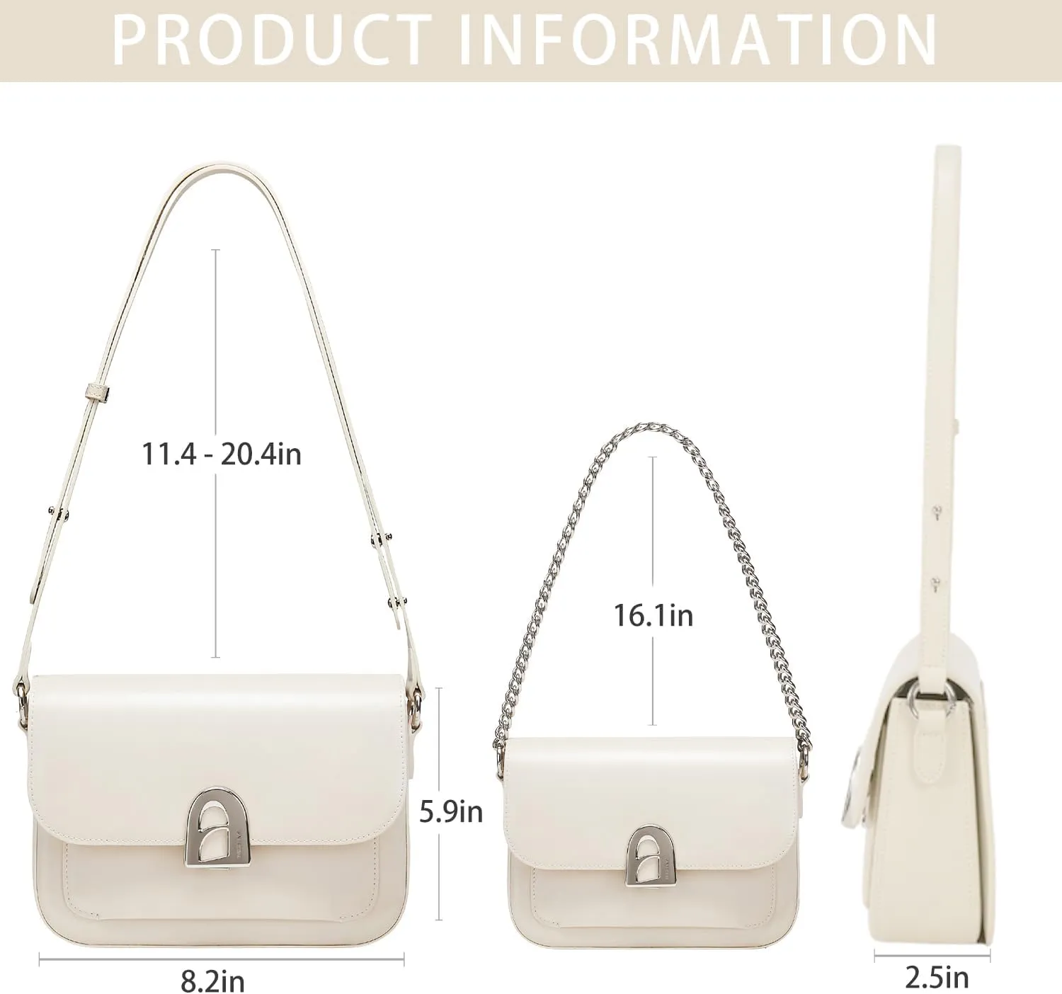LAFESTIN Split Leather Shoulder Bag for Women - Elegant Crossbody Purse with Adjustable Leather Strap and Chain Strap