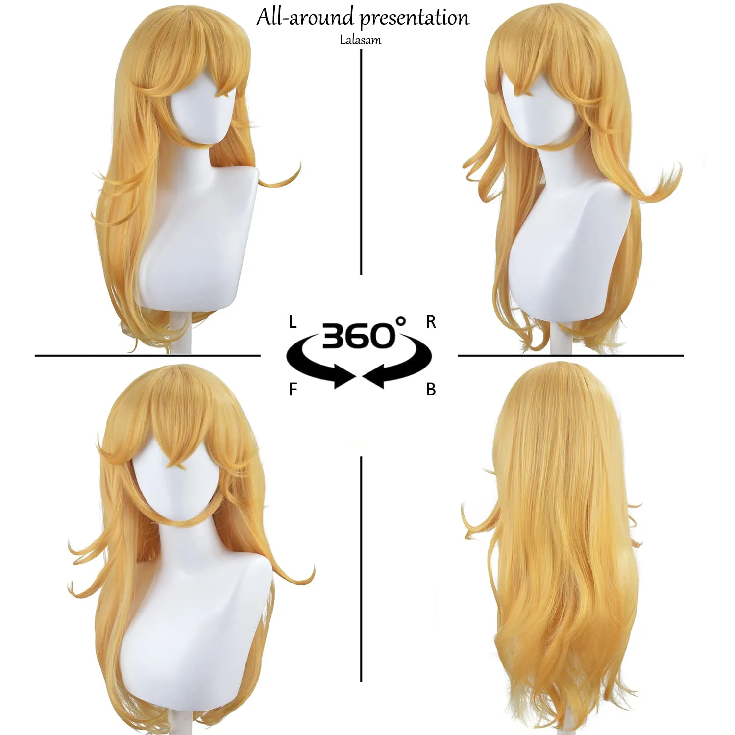 LALSAM Peach Blonde Princess Hair 3 Pieces Yellow Long Wave Halloween Cosplay, Anime Costume Party Wigs & Accessories Princess 3 Jewel Crown, Wig Cap