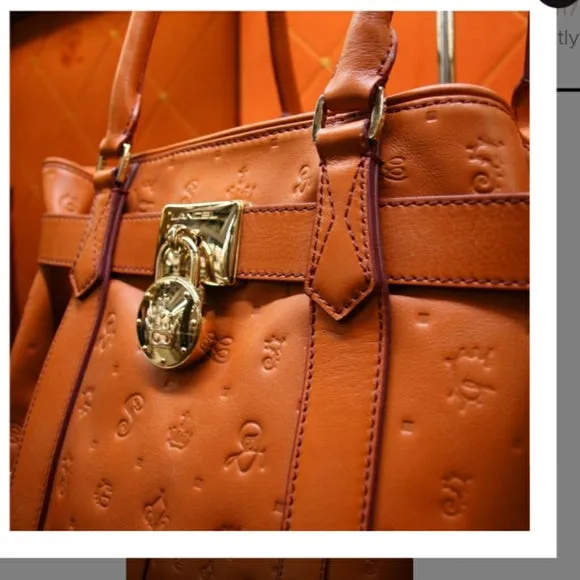 LANCEL PARIS DALIGRAMME CAMEL LEATHER TOTE BAG