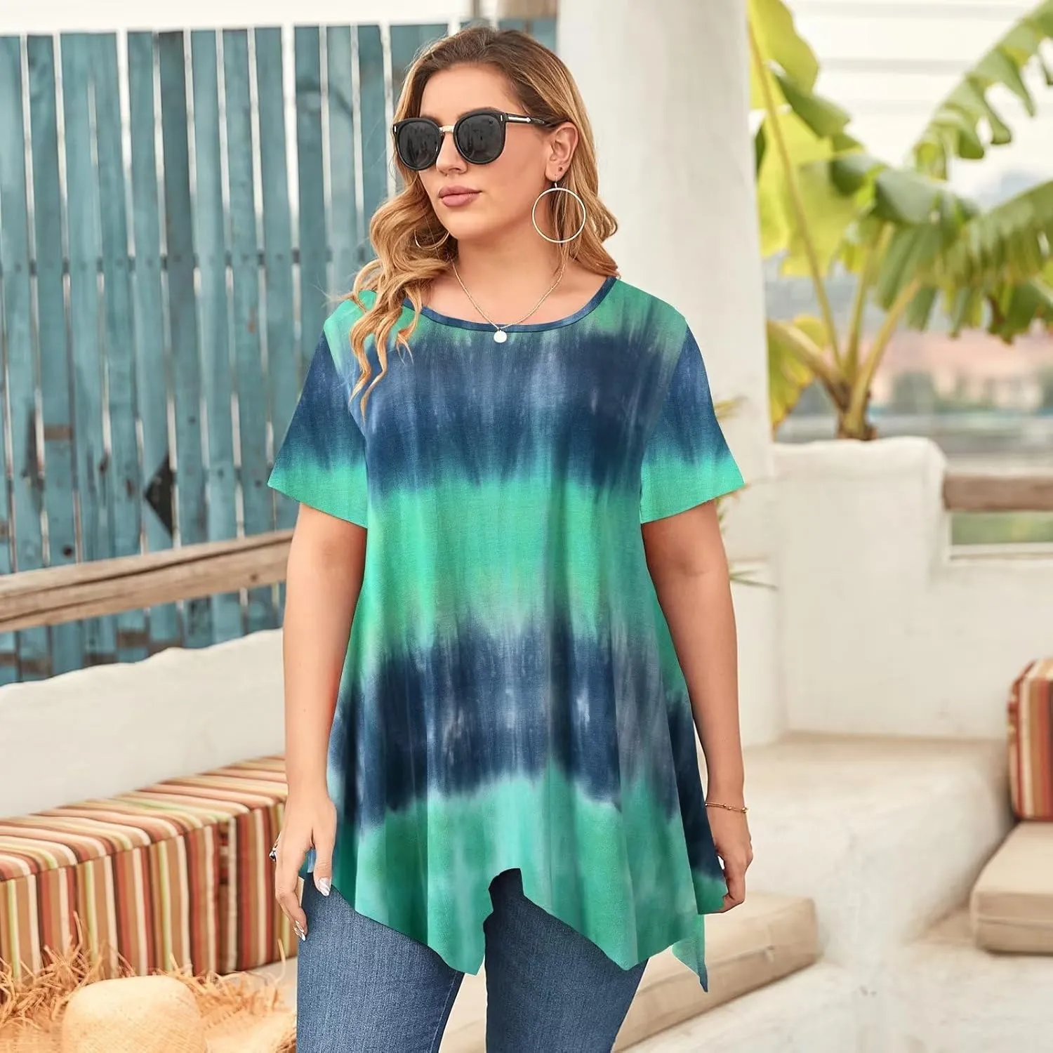 LARACE Short Sleeve Shirts for Womens Plus Size Tops Casual Summer Clothes Asymmetrical Tunic Blouses