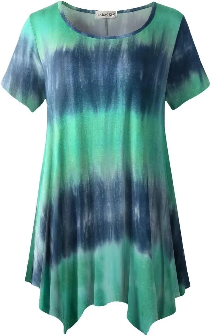 LARACE Short Sleeve Shirts for Womens Plus Size Tops Casual Summer Clothes Asymmetrical Tunic Blouses
