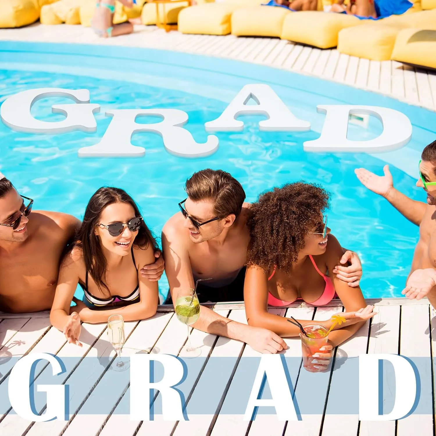 Large Grad Prom 2025 Floating Letters 20 x 15 Inch Pool EVA Foam Letters 2025 Graduation Pool Party Decorations Congrats Grad Party Decor