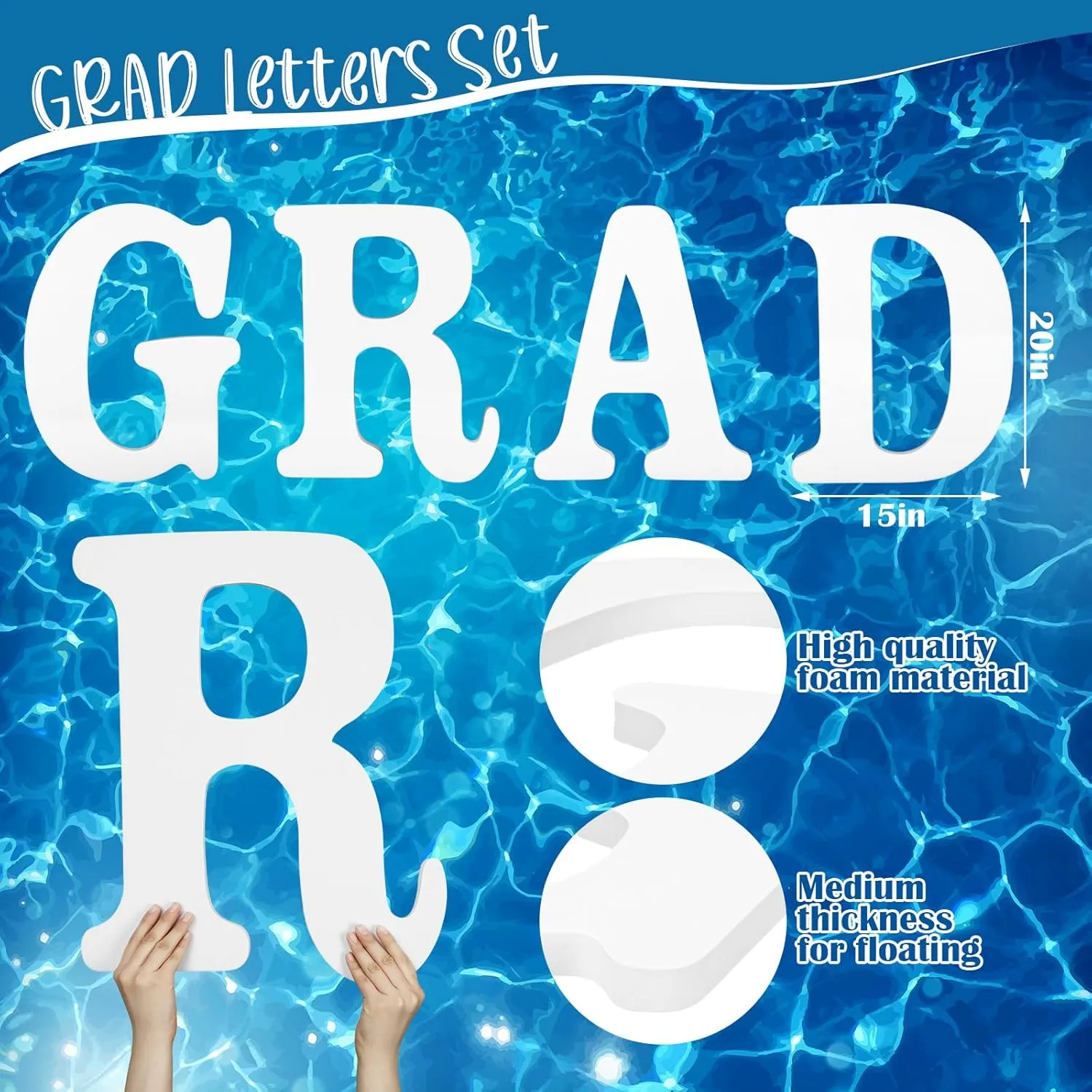 Large Grad Prom 2025 Floating Letters 20 x 15 Inch Pool EVA Foam Letters 2025 Graduation Pool Party Decorations Congrats Grad Party Decor