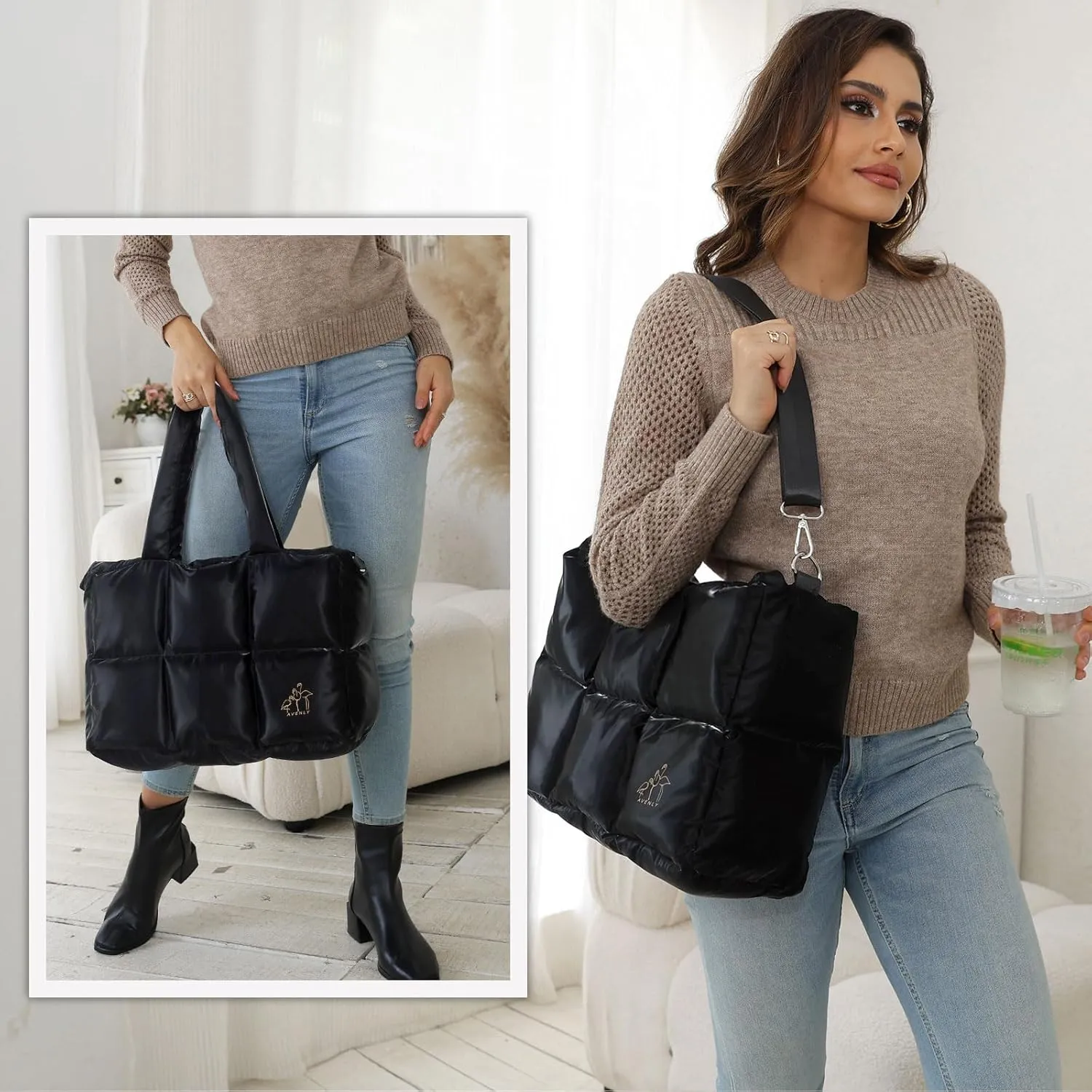 Large Puffer Tote Bag Handbags for Women Shoulder Bags Lightweight Winter Down Cotton Padded Puffy Tote Bag