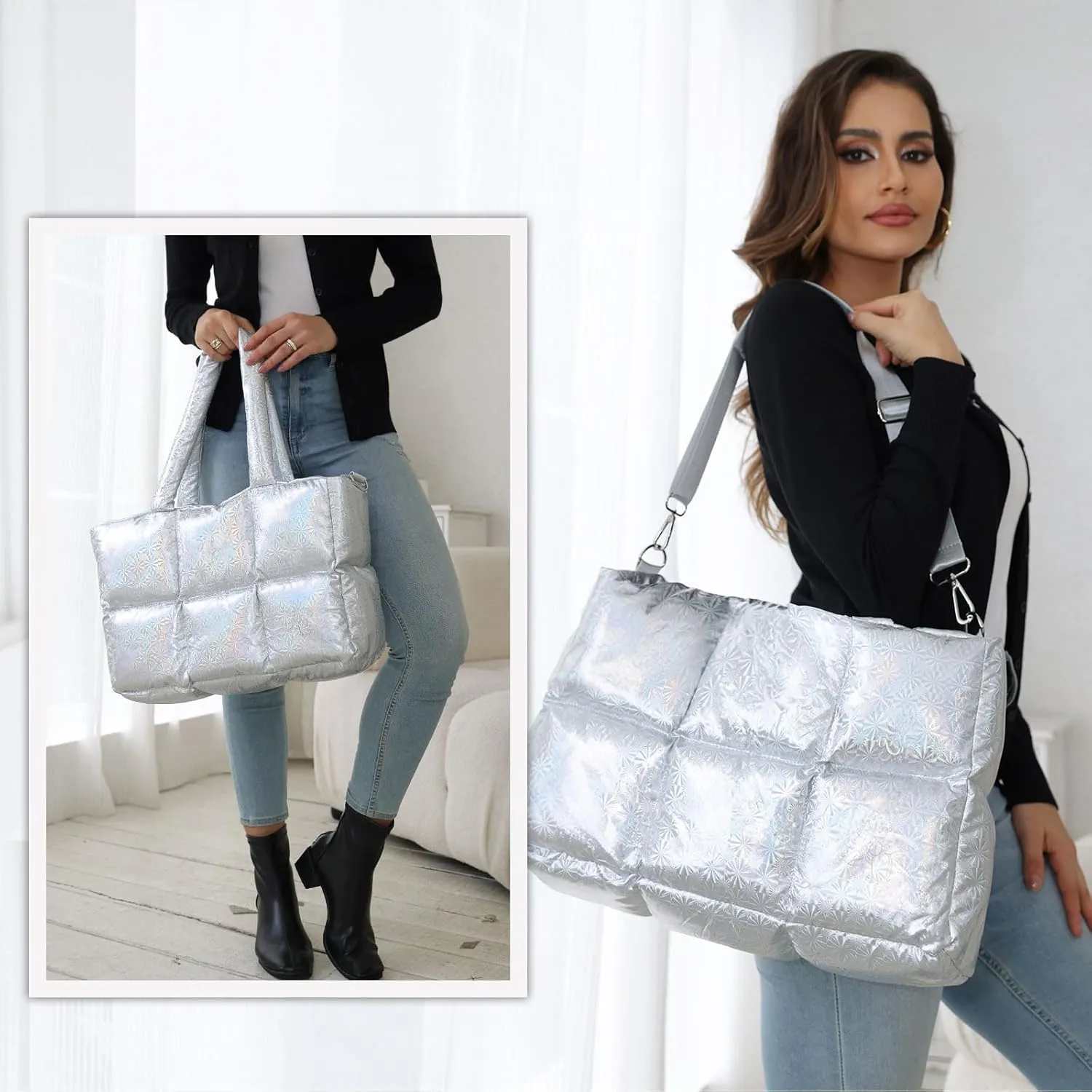 Large Puffer Tote Bag Handbags for Women Shoulder Bags Lightweight Winter Down Cotton Padded Puffy Tote Bag