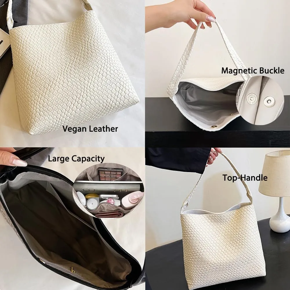 Large Woven Tote Bag for Women Top-handle Shoulder Bag Hobo Bags Soft Vegan Trendy Handbag Purse Lightweight Underarm