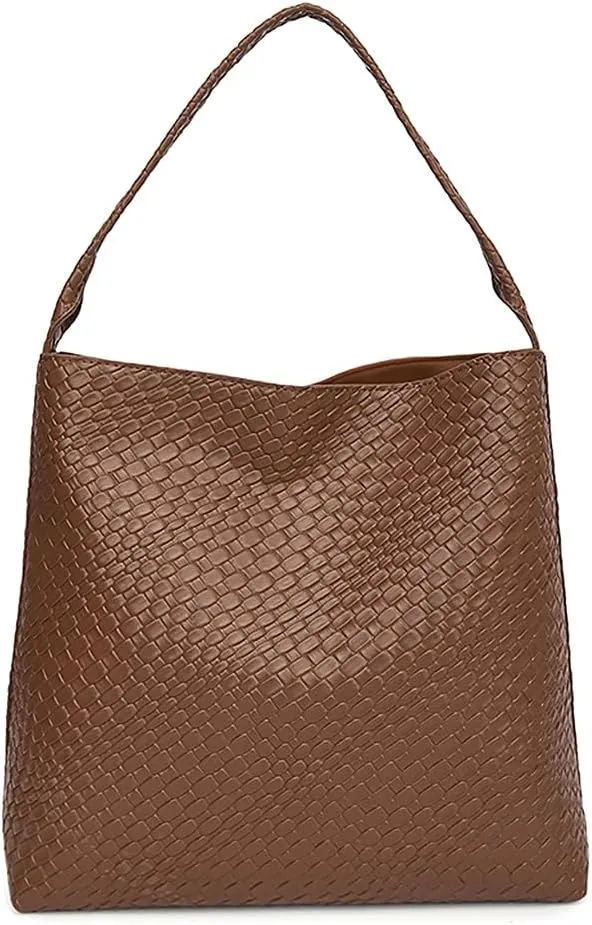 Large Woven Tote Bag for Women Top-handle Shoulder Bag Hobo Bags Soft Vegan Trendy Handbag Purse Lightweight Underarm