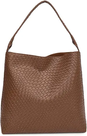 Large Woven Tote Bag for Women Top-handle Shoulder Bag Hobo Bags Soft Vegan Trendy Handbag Purse Lightweight Underarm