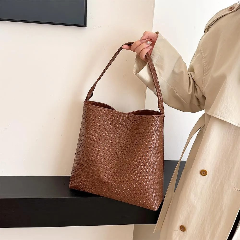 Large Woven Tote Bag for Women Top-handle Shoulder Bag Hobo Bags Soft Vegan Trendy Handbag Purse Lightweight Underarm