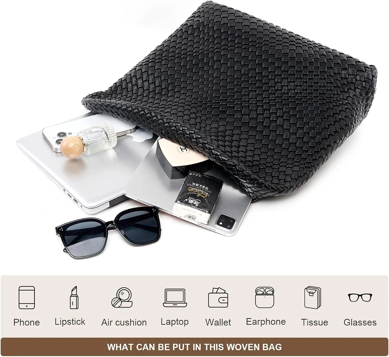 Large Woven Tote Bag for Women Weave Purse Woven Leather Handbag