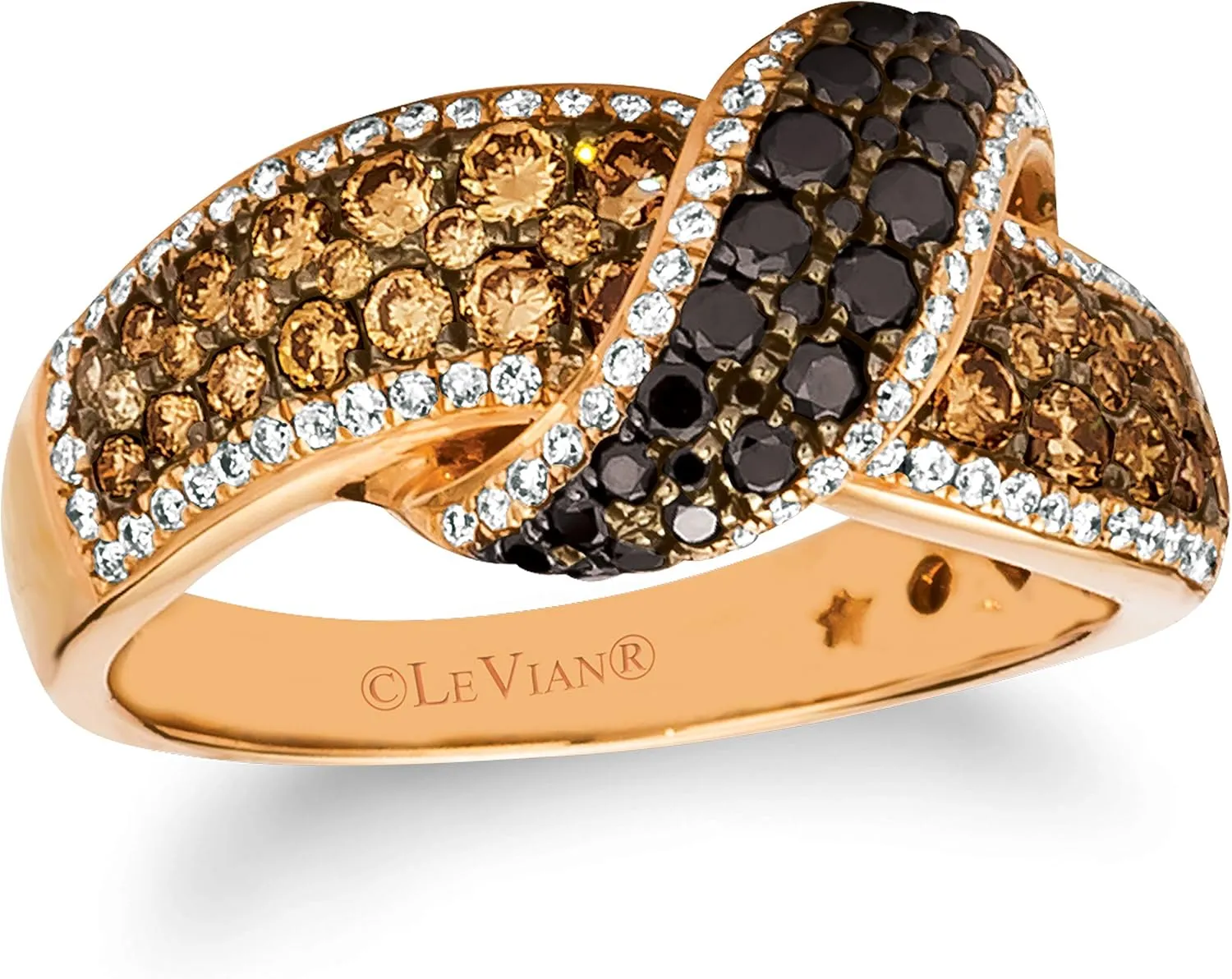 LE VIAN 1 1/3 Carat Black Vanilla and Chocolate Diamond Ribbon Ring for Women I 14k Rose Gold Statement Ring for Her (G-H/Brown, VS2-SI1 / SI2-I1, 1.37 cttw) Promise Anniversary Band Size 5 to 10.5