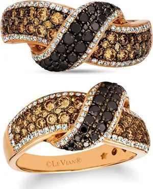 LE VIAN 1 1/3 Carat Black Vanilla and Chocolate Diamond Ribbon Ring for Women I 14k Rose Gold Statement Ring for Her (G-H/Brown, VS2-SI1 / SI2-I1, 1.37 cttw) Promise Anniversary Band Size 5 to 10.5