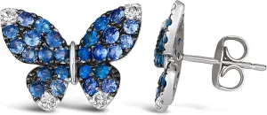 Le Vian 1 2/5 Carat White and Blue Sapphire Butterfly Stud Earrings for Women I 14k White Gold Earrings for Her I Ombre Push Back Studs