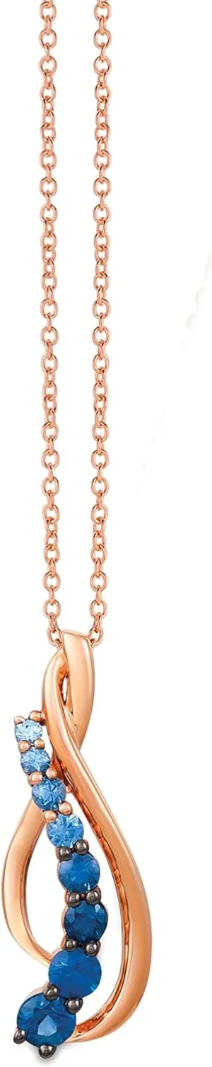 LE VIAN 1/2 Carat Blue Sapphire Ombre Pendant Necklace for Women in 14k Rose Gold on 18 Inch Long Chain with Lobster Claw Clasp
