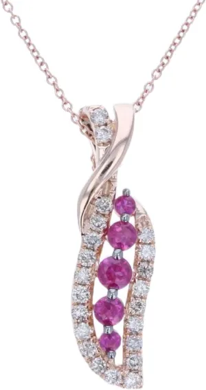 LE VIAN 1/2 Carat Diamond and 1/2 Carat Ruby Pendant Necklace for Women I Elegant 14k Rose Gold Classic Prong Setting Pendant for Her I 20 Inch Chain with Lobster Claw