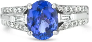 LE VIAN 14K White Gold, Oval Cut Tanzanite & 2/5 Cttw Round and Baguette Cut Diamond Multi Tier Fashion Ring (M-N Color, SI2-I1 Clarity) - Size 7
