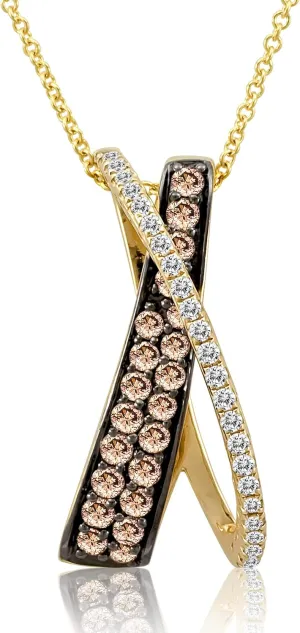 LE VIAN 2/3 Carat Diamond Crossover Pendant Necklace for Women in 14k Yellow Gold (Fancy Brown/H-I, VS2-SI2, cttw) on 18 Inch Chain with Lobster Claw Clasp X Pendant