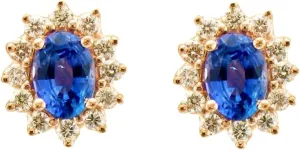 LE VIAN 2/5 Carat Diamond and 1 1/4 Carat Blue Sapphire Oval Halo Stud Earrings for Women in 14k Rose Gold (H-I, SI2-SI3, cttw) Push Back Studs