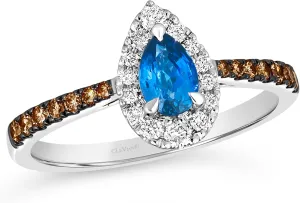 Le Vian 3/8 Carat White and Chocolate Diamond with Red Ruby or Blue Sapphire | Elegant 14k Yellow or Rose Gold Pear Shaped Wedding Ring for Her (White/Brown, 0.37 cttw) Promise Anniversary Band Size 7