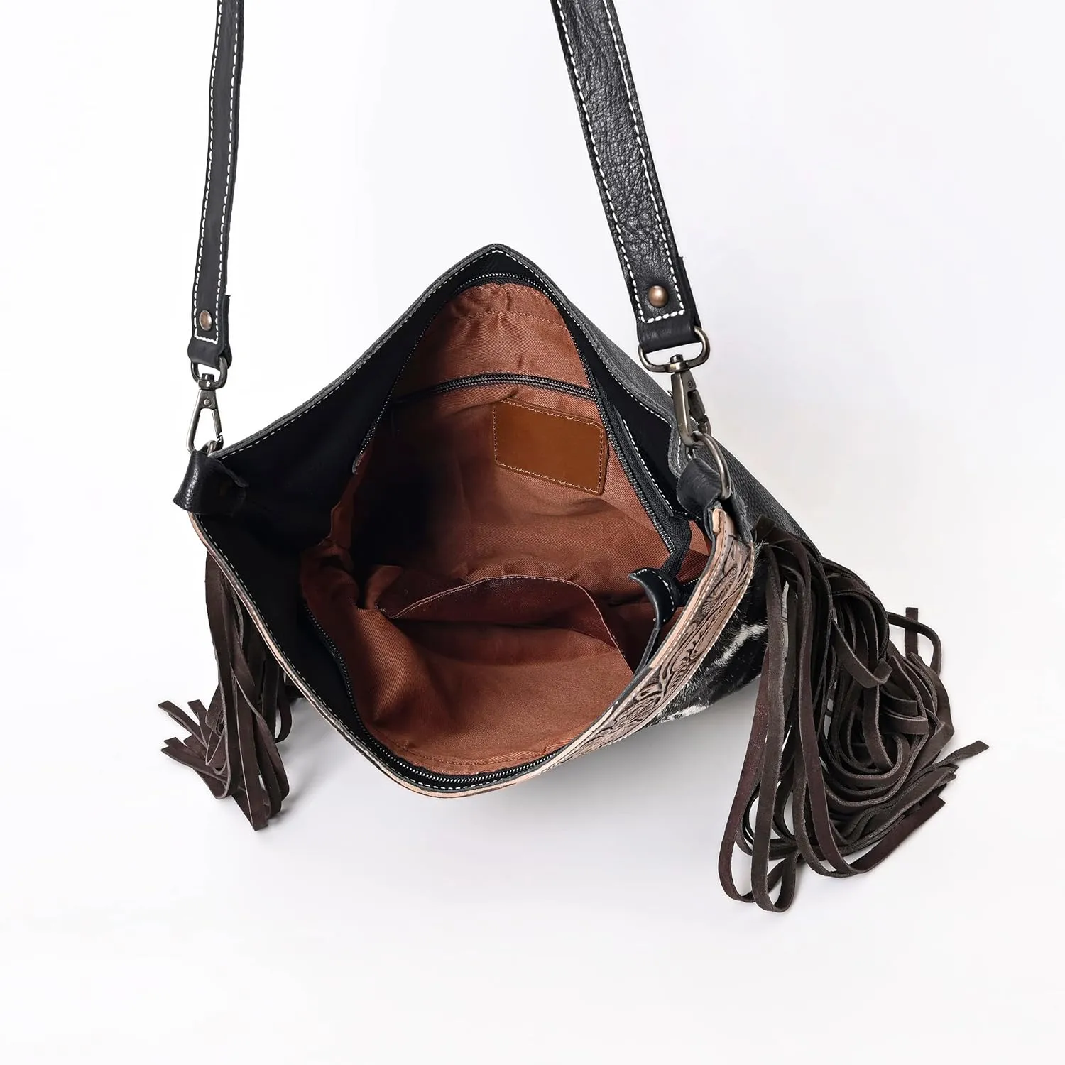 Leather Cross Body Bag Purse for Woman Sling Bag Cowhide Handmade Western Shoulder Bags With Adjustable Strap 12x14 in