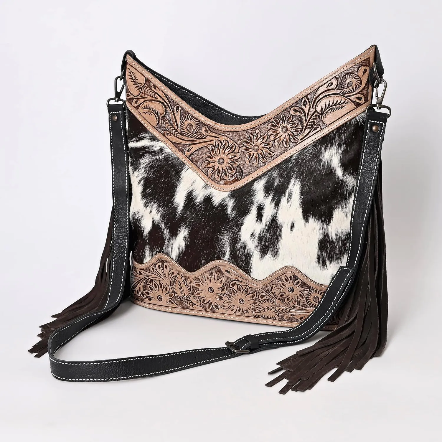 Leather Cross Body Bag Purse for Woman Sling Bag Cowhide Handmade Western Shoulder Bags With Adjustable Strap 12x14 in