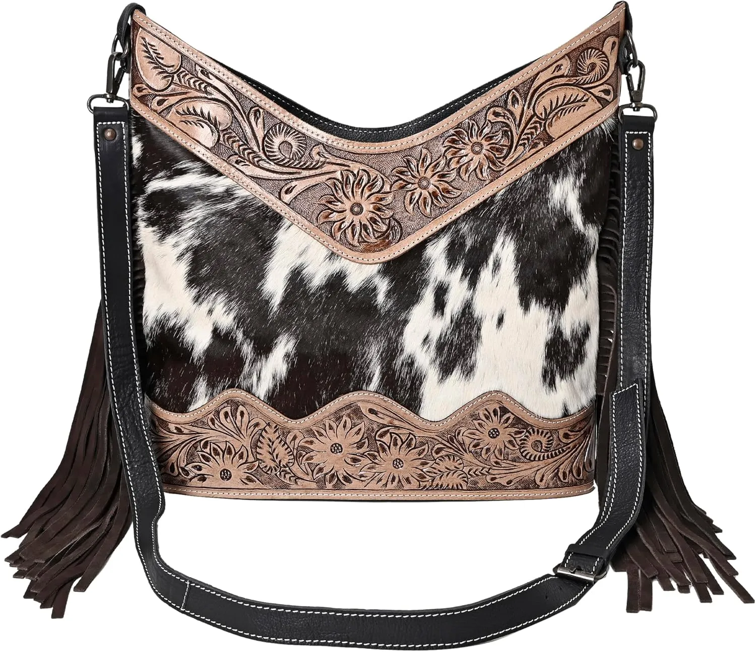 Leather Cross Body Bag Purse for Woman Sling Bag Cowhide Handmade Western Shoulder Bags With Adjustable Strap 12x14 in