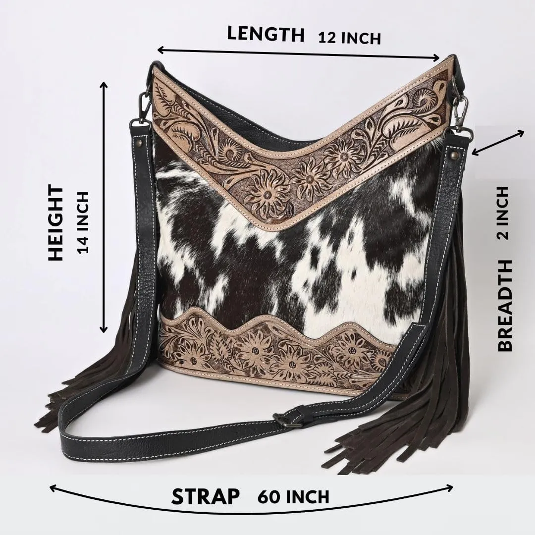 Leather Cross Body Bag Purse for Woman Sling Bag Cowhide Handmade Western Shoulder Bags With Adjustable Strap 12x14 in