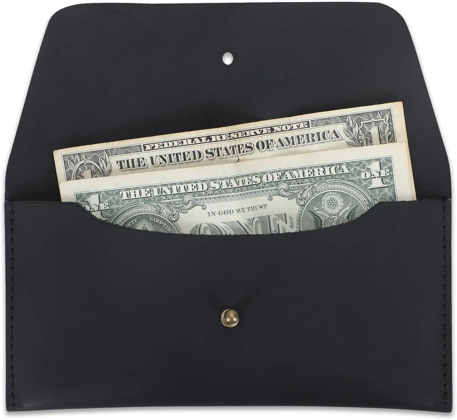 Leather Currency Pouch Large Flap Continental Wallet, Utility Organizer Bag for Cash Coins Travel Leather Money Pouch Currency Envelope Storage Bag and Cash Organizer for Men Women (Black)
