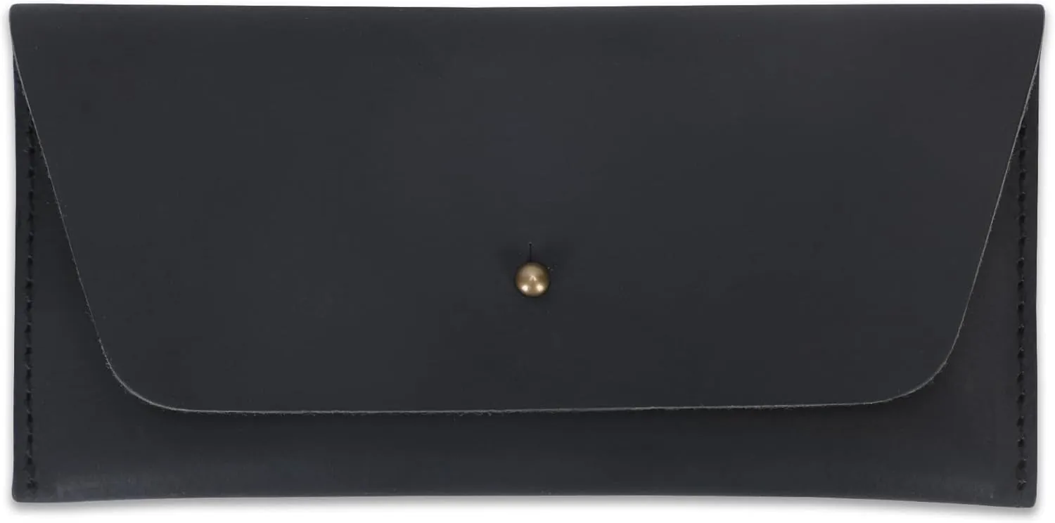 Leather Currency Pouch Large Flap Continental Wallet, Utility Organizer Bag for Cash Coins Travel Leather Money Pouch Currency Envelope Storage Bag and Cash Organizer for Men Women (Black)