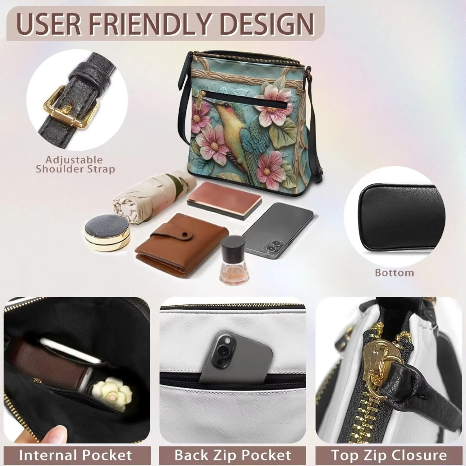 Leather Hobo Bags for Women Crossbody Trendy Shoulder Purses Multi Pockets