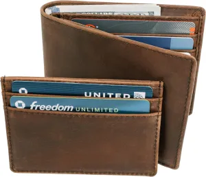 Leather Men's RFID Bifold Wallet with Removable Slim Front Pocket Card Holder, Brown