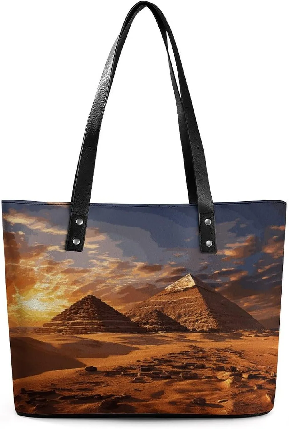 Leather Purse For Women Elegance Egyptian Pyramids Printing Tote Bag Pu Purses Handbags For Work Travel Casual Use