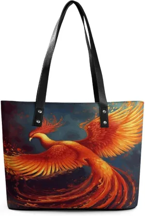 Leather Purse For Women Elegance Orange Red Printing Tote Bag Pu Purses Handbags For Work Travel Casual Use