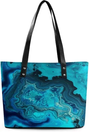 Leather Tote Bag Crossbody Bags for Women Fashion Top Handle Handbag Bright Aqua Blue Turquoise Ladies Shoulder Bags Casual Beach Bag Gym Bages Ladies Purses for Shopping Work Travel