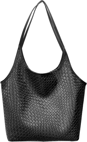Leather Tote Bag for Women Top-handle Shoulder Bag, Leather Woven Beach Bag Hobo Bags Soft Vegan Crossbody Handbag Underarm